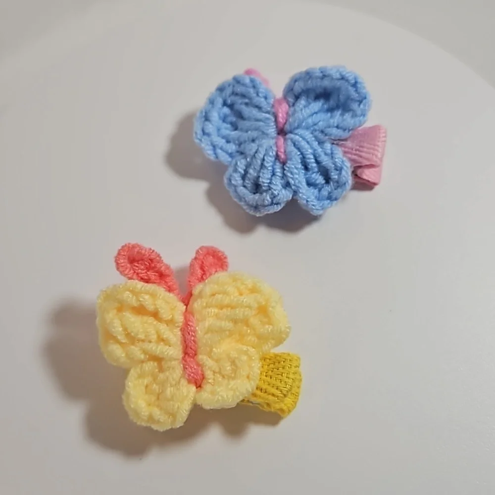 Hand Crafted Hand Knit Crochet Butterfly Hair Clip blue-yellow 1